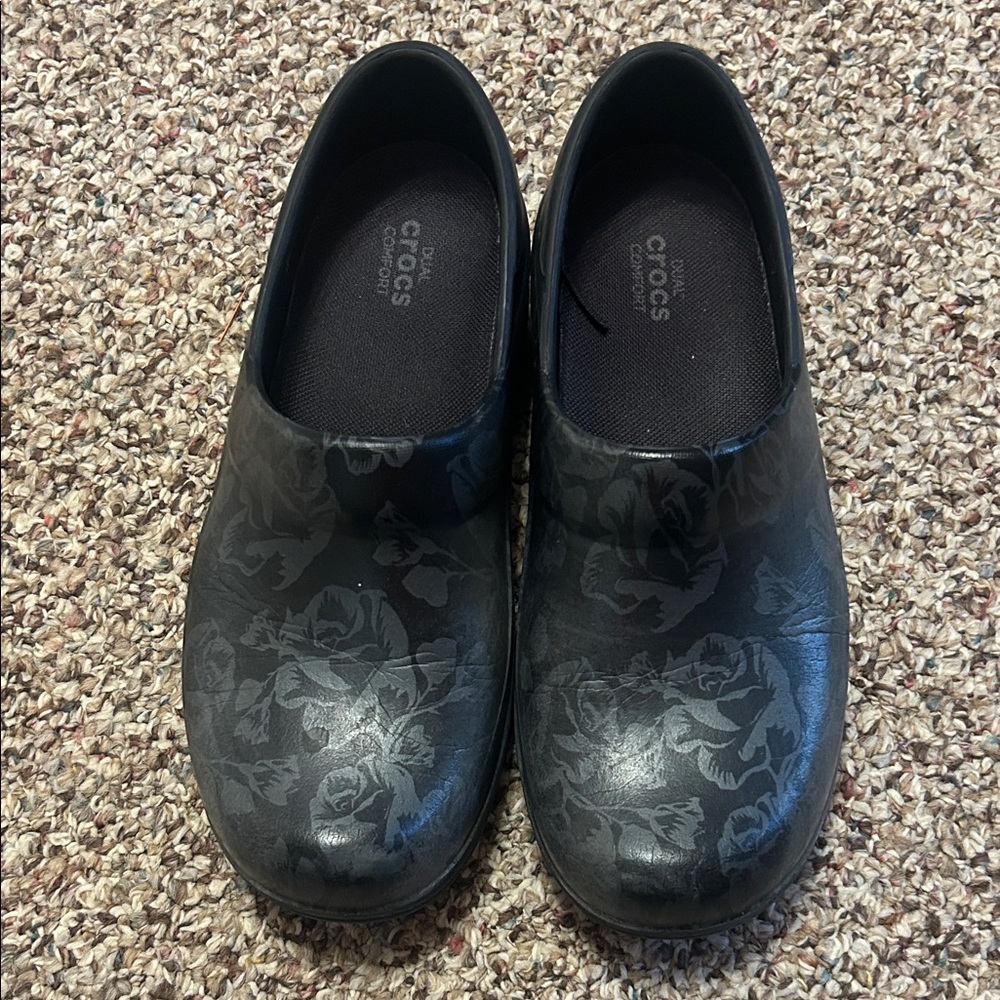 CROCS Black Floral Slip-On Shoes